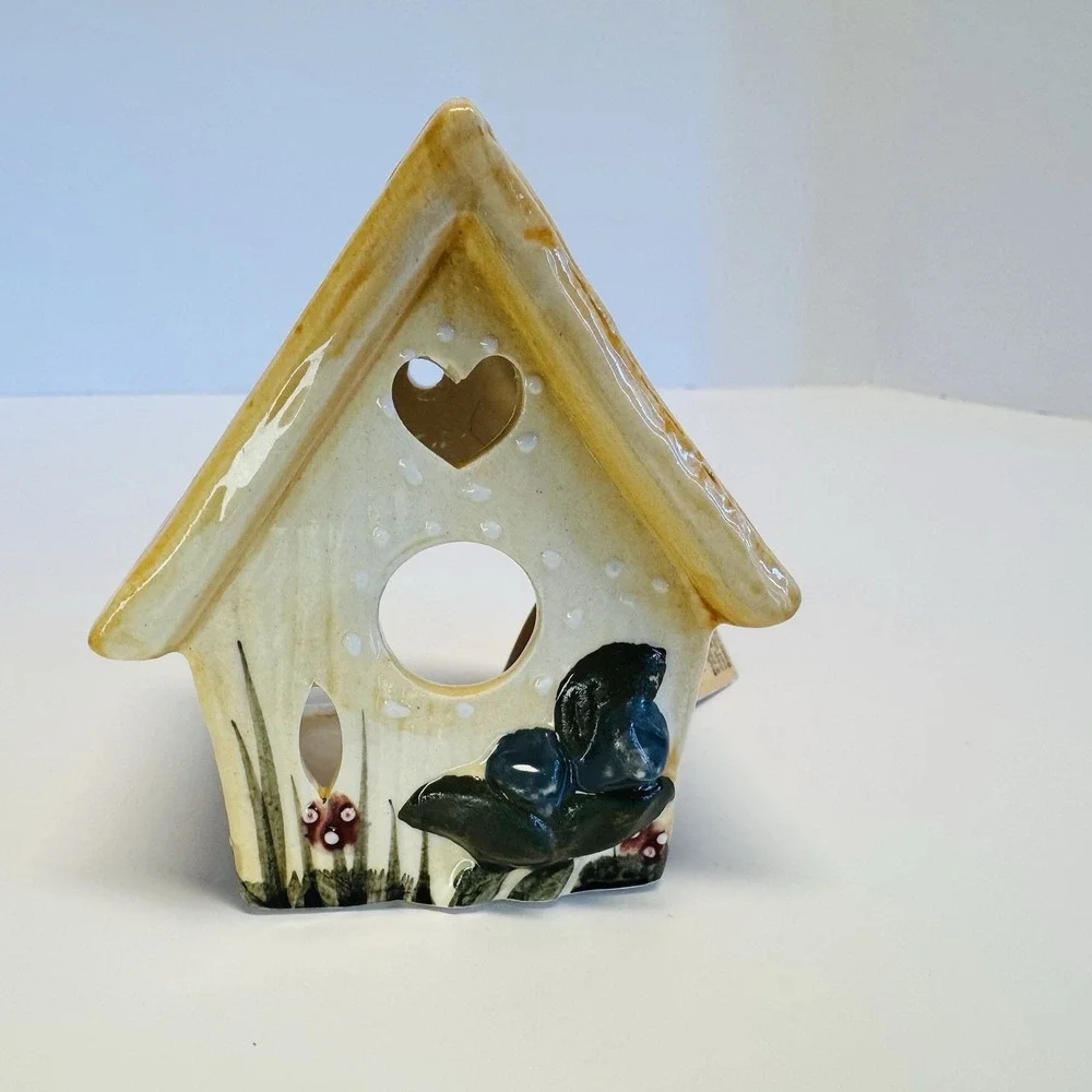 Crazy Mountain Ceramic Birdhouse Tea Light Candle Holders Set of 2 NWT‎